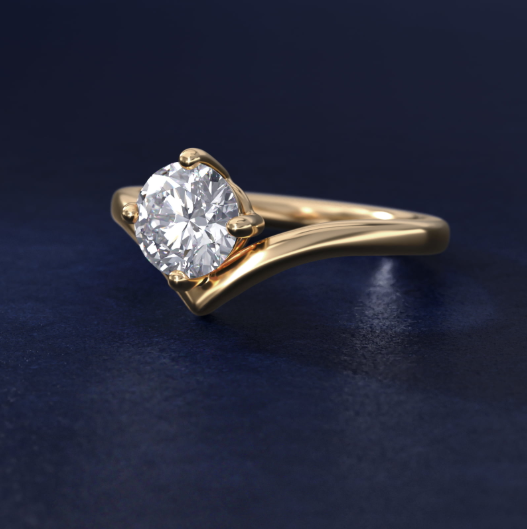 Chevron Solitaire Engagement Ring in 18k Yellow Gold