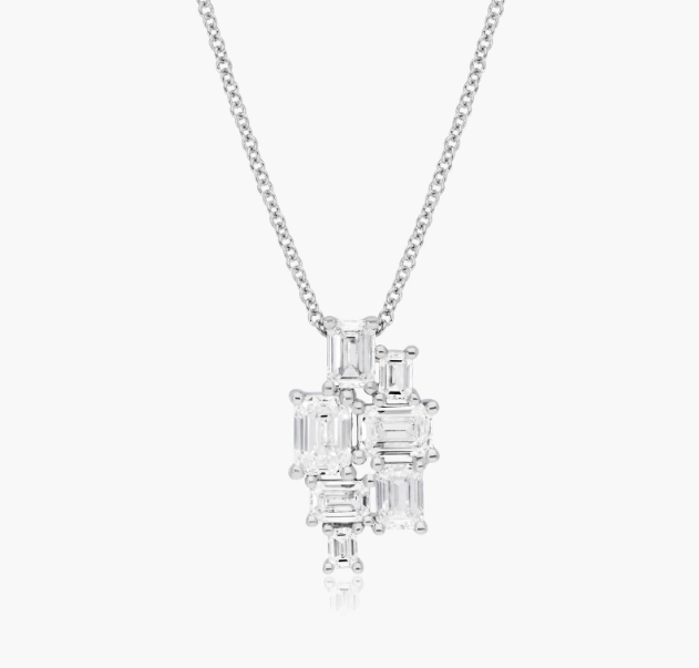 Assemblage Necklace With Emerald Cut Lab-Grown Diamonds In 14K White Gold