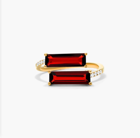 Bypass Duo Garnet And Diamond Ring In 14K Yellow Gold