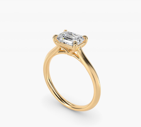 East West Knife Edge Cathedral Solitaire Engagement Ring In 14K Yellow Gold
