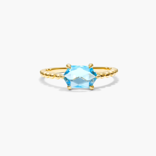 Blue Topaz Hexagon Ring In 14K Yellow Gold