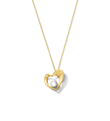 Freshwater Pearl Gold Heart Pendant Necklace 14K