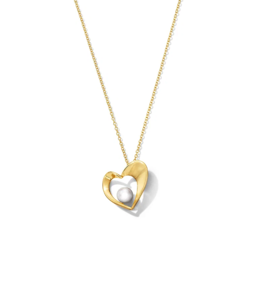 Freshwater Pearl Gold Heart Pendant Necklace 14K