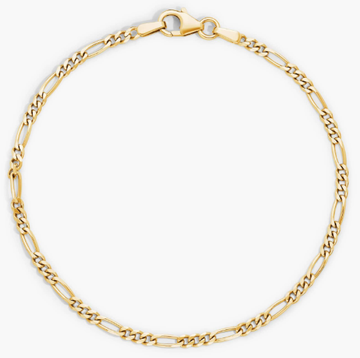 7" Figaro Chain Bracelet in Solid 14k Italian Yellow Gold (2.4 mm)