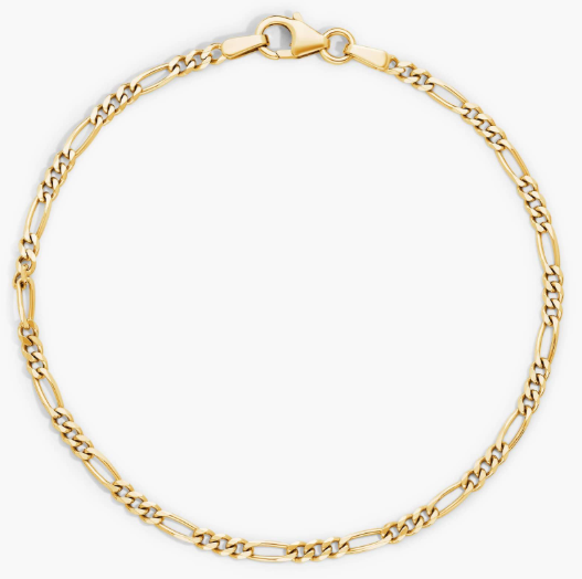 7" Figaro Chain Bracelet in Solid 14k Italian Yellow Gold (2.4 mm)