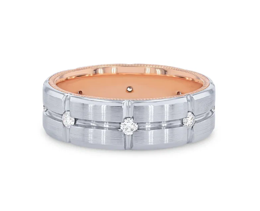Verragio 7mm Two Tone Inlay Diamond Band 14K