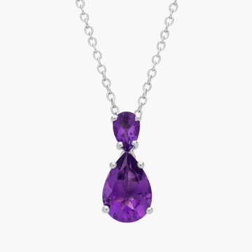 Amethyst Teardrop Pendant Necklace in Sterling Silver (10x7mm)