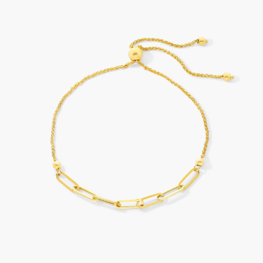 Paperclip Bolo Bracelet In 14K Yellow Gold