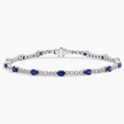 Oval Sapphire and Diamond Bracelet in 14k White Gold