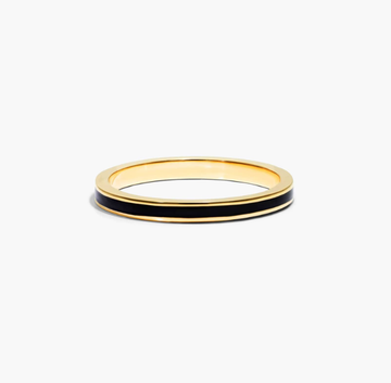 Black Enamel Ring In 14K Yellow Gold