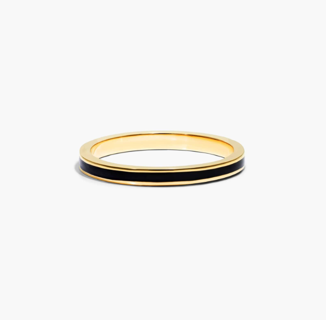Black Enamel Ring In 14K Yellow Gold