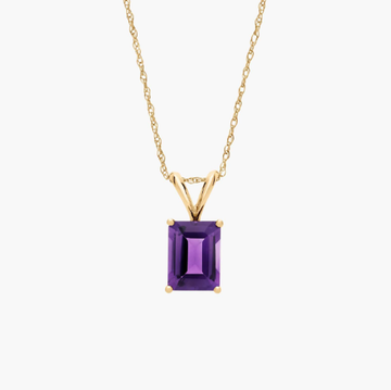 Emerald Cut Birthstone Amethyst Pendant Necklace in 14K Yellow Gold (8x6mm)