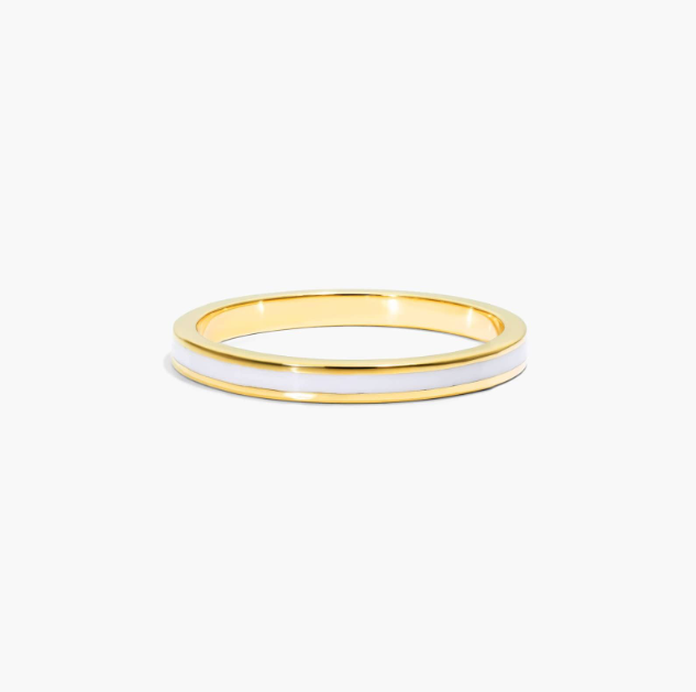 White Enamel Ring In 14K Yellow Gold