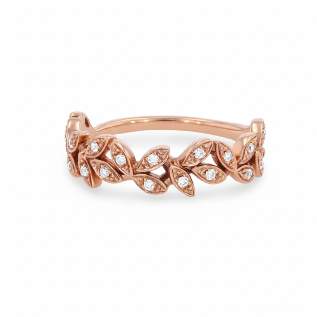 Floral Petal Diamond Wedding Band 14K