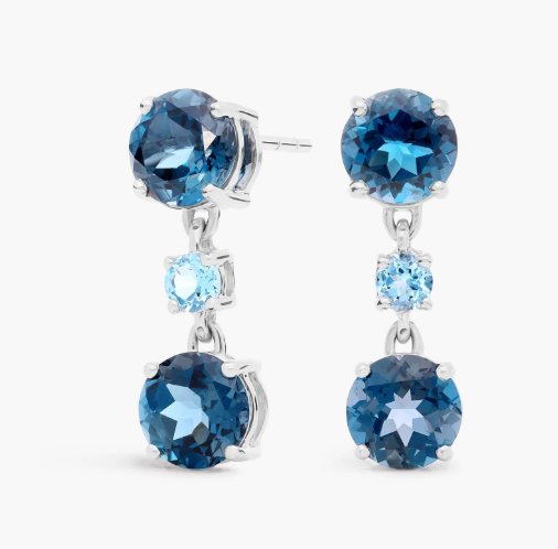 Swiss Blue Topaz and London Blue Topaz Drop Earrings in 14K White Gold