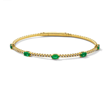Oval Green Emerald Diamond Bracelet 14K