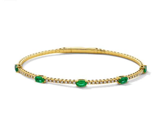 Oval Green Emerald Diamond Bracelet 14K