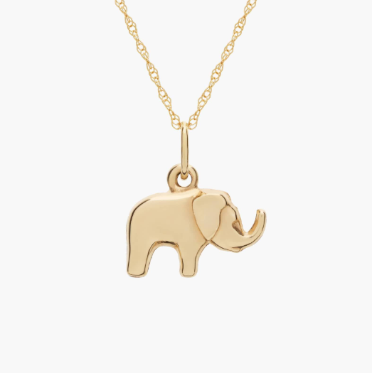 18" Mini Elephant Necklace in 14k Yellow Gold (0.5 mm)
