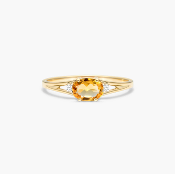 Oval Citrine And Diamond Accent Birthstone Ring In 14K Yellow Gold