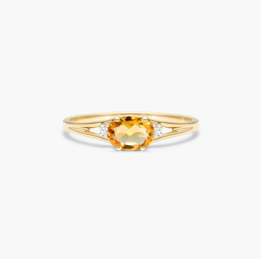 Oval Citrine And Diamond Accent Birthstone Ring In 14K Yellow Gold