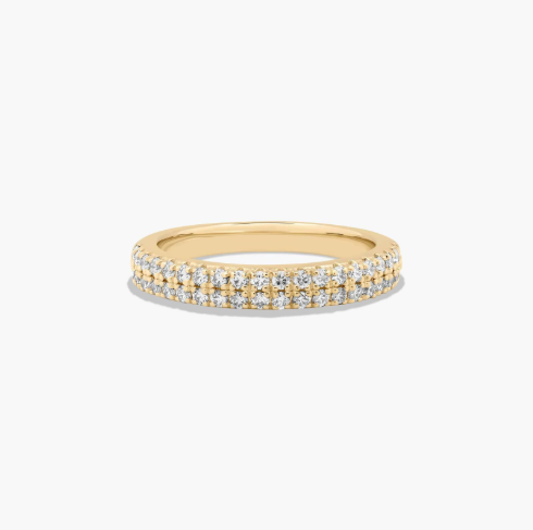 Two Row U Pavé Diamond Wedding Ring In 14K Yellow Gold (2.50mm)