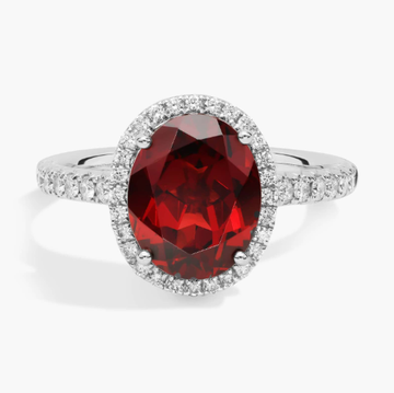 Garnet and Diamond Halo Ring in 18k White Gold (10x8mm)