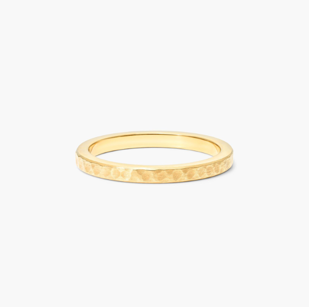 Satin Hammered Ring In 14K Yellow Gold