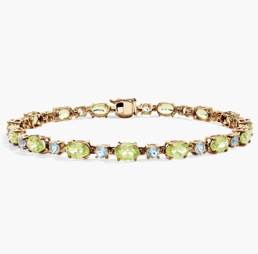 Peridot and Sky Blue Topaz Bracelet in 14k Yellow Gold