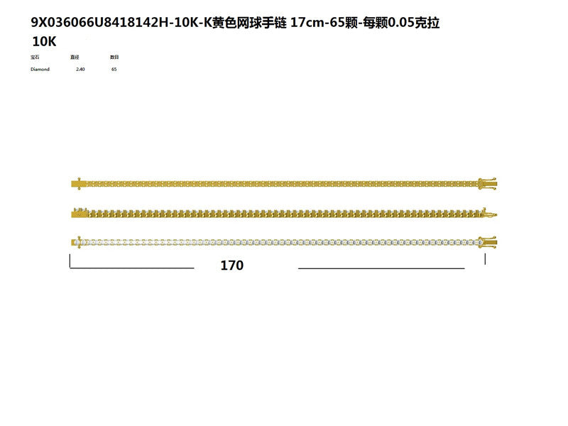 Halle-10K Yellow Gold Tennis Bracelet, 17cm, 65 Stones 0.05 Carats Each