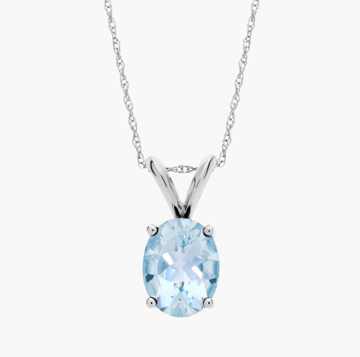 Oval Birthstone Aquamarine Pendant Necklace in 14K White Gold (9x7mm)