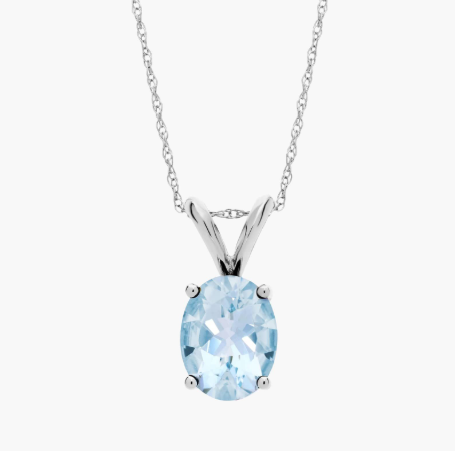 Oval Birthstone Aquamarine Pendant Necklace in 14K White Gold (9x7mm)