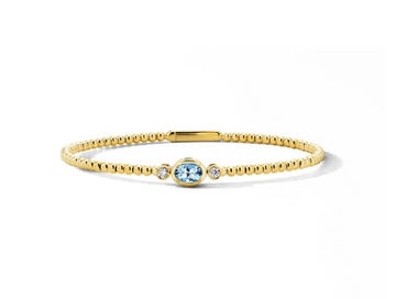 Aquamarine Flexible Gold Beaded Bracelet 14K