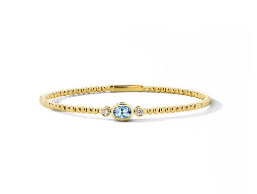 Aquamarine Flexible Gold Beaded Bracelet 14K