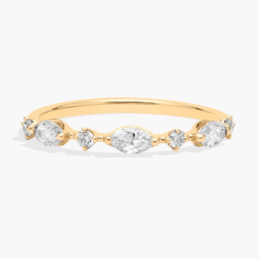 Marquise and Round Alternating Diamond Band in 14K Yellow Gold