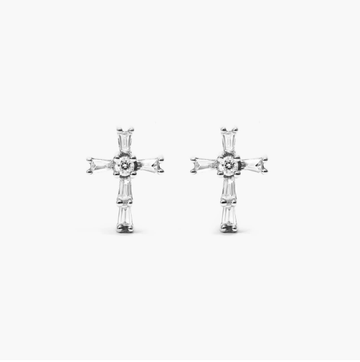 Moderne Cross Diamond Stud Earrings In 14K White Gold