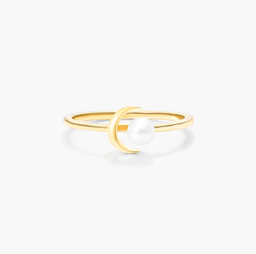 Freshwater Pearl Crescent Ring In 14K Yellow Gold