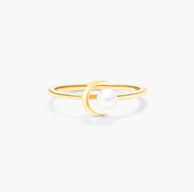 Freshwater Pearl Crescent Ring In 14K Yellow Gold
