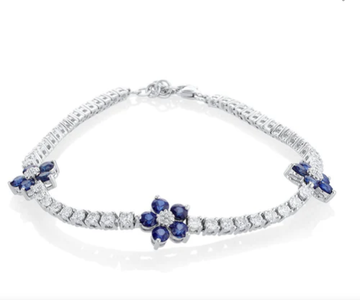 2.00 Carat Sapphire and 2.50 Carat Round Diamond Floral Bracelet set in 18K White Gold