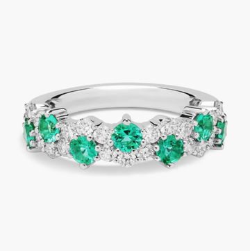 Staggered Emerald and Diamond Ring in 14k White Gold