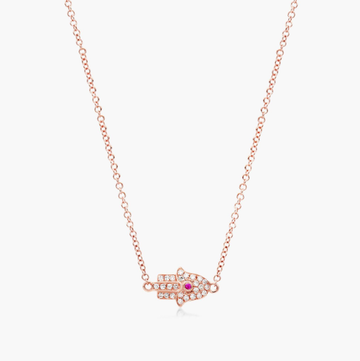 Hamsa Ruby And Diamond Necklace In 14K Rose Gold