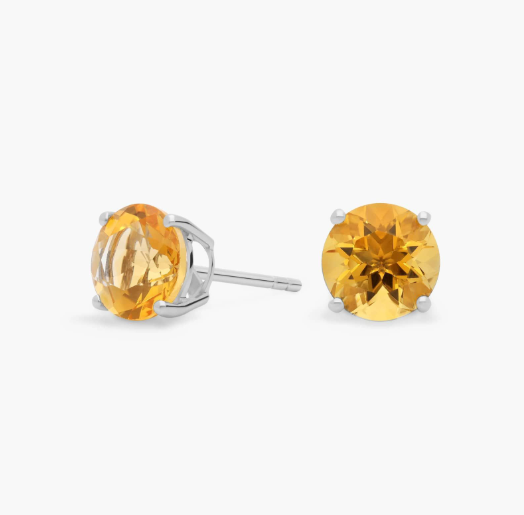 Citrine Stud Earrings in 14k White Gold (7mm)
