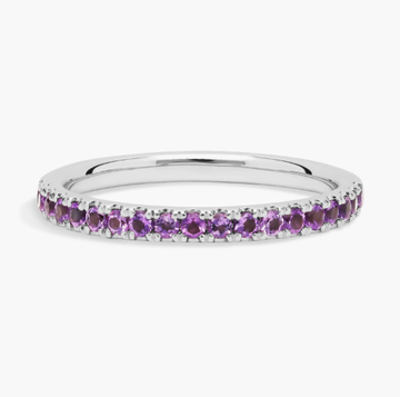 Riviera Pavé Amethyst Ring in 14k White Gold (1.5mm)