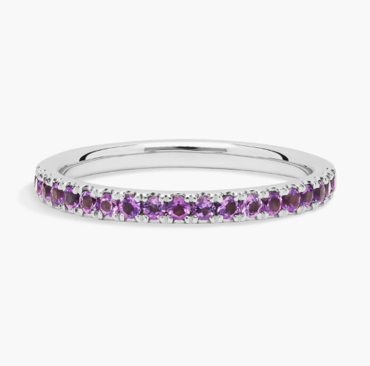Riviera Pavé Amethyst Ring in 14k White Gold (1.5mm)