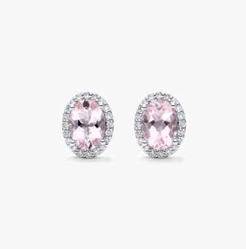 Morganite And Diamond Halo Earrings In 14K White Gold