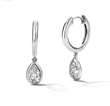 Bezel Lab Grown Pear Diamond Hoop Earrings 14K