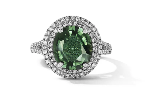 One of a Kind 14K Oval Green Tourmaline Engagement Ring (2.91tw)