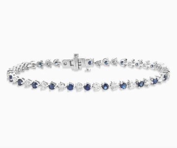 2.44 Carats Lab-grown Diamond and Blue Sapphire Tennis Bracelet