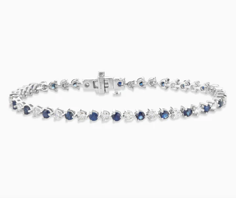 2.44 Carats Lab-grown Diamond and Blue Sapphire Tennis Bracelet