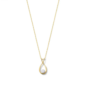Freshwater Pearl Gold Teardrop Pendant Necklace 14K