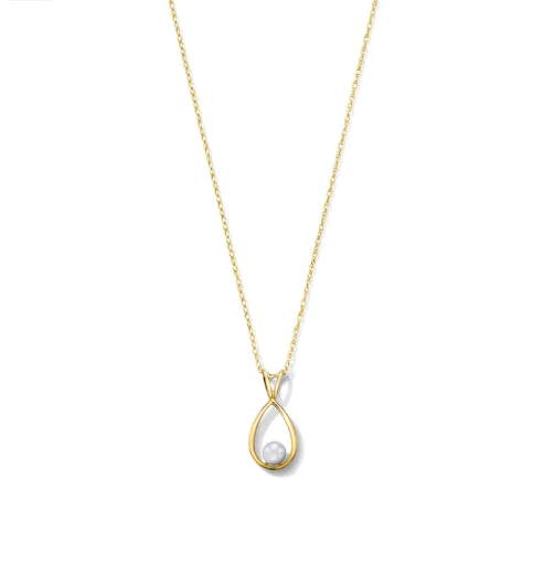 Freshwater Pearl Gold Teardrop Pendant Necklace 14K